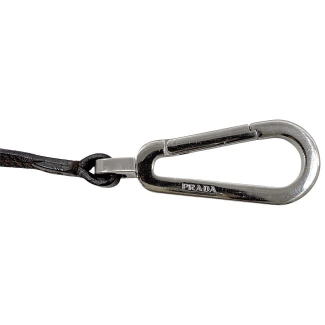 Prada Key Ring With Carabiner Silver Brown 1ap087 Excellent Condition Brass