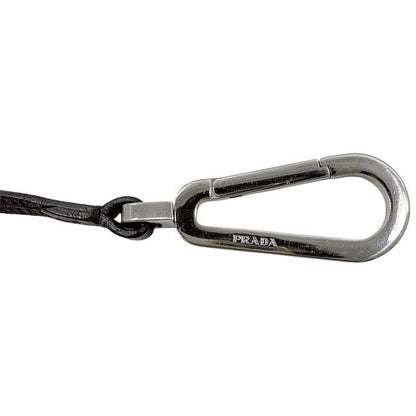 Prada Key Ring With Carabiner Silver Brown 1ap087 Excellent Condition Brass