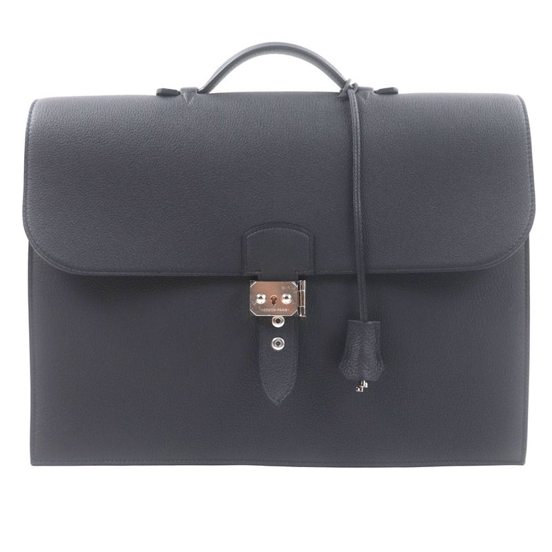 Hermes Sac A Depeches 38 Togo Silver Hardware Leather Briefcase Black With K