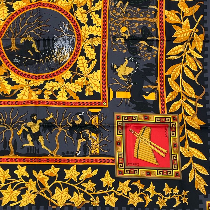 Hermes Carre 90 Musique DES Dieux Music Of The Gods Scarf Silk Black
