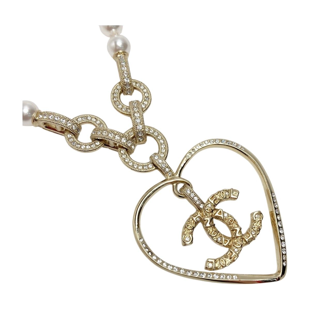 Chanel Cocomark Heart Motif Necklace A21p Champagne Gold Fake Pearl X
