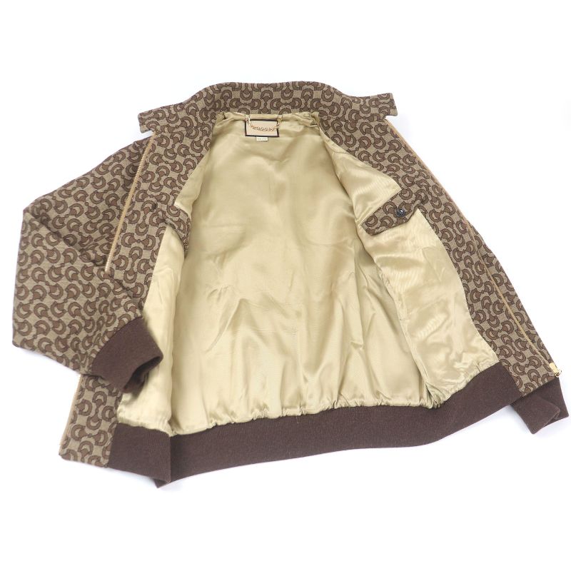 Gucci 694157 Wool Silk Horsebit Allover Pattern Jacquard Blouson Jacket Brown