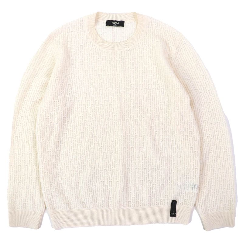 Fendi 2023 Fzx091 AQL3 Wool Zucca Openwork Crewneck Long Sleeve Knit Sweater