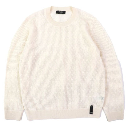 Fendi 2023 Fzx091 AQL3 Wool Zucca Openwork Crewneck Long Sleeve Knit Sweater
