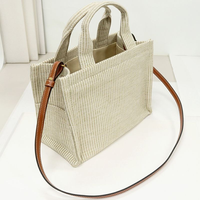 Celine Hand Tote Shoulder Bag Small Cabas Tais Canvas X Calfskin Beige X Ivory