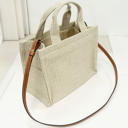 Celine Hand Tote Shoulder Bag Small Cabas Tais Canvas X Calfskin Beige X Ivory