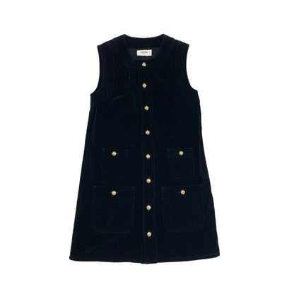 Celine Dress Cotton Black Gold Triomphe Velor Sleeveless