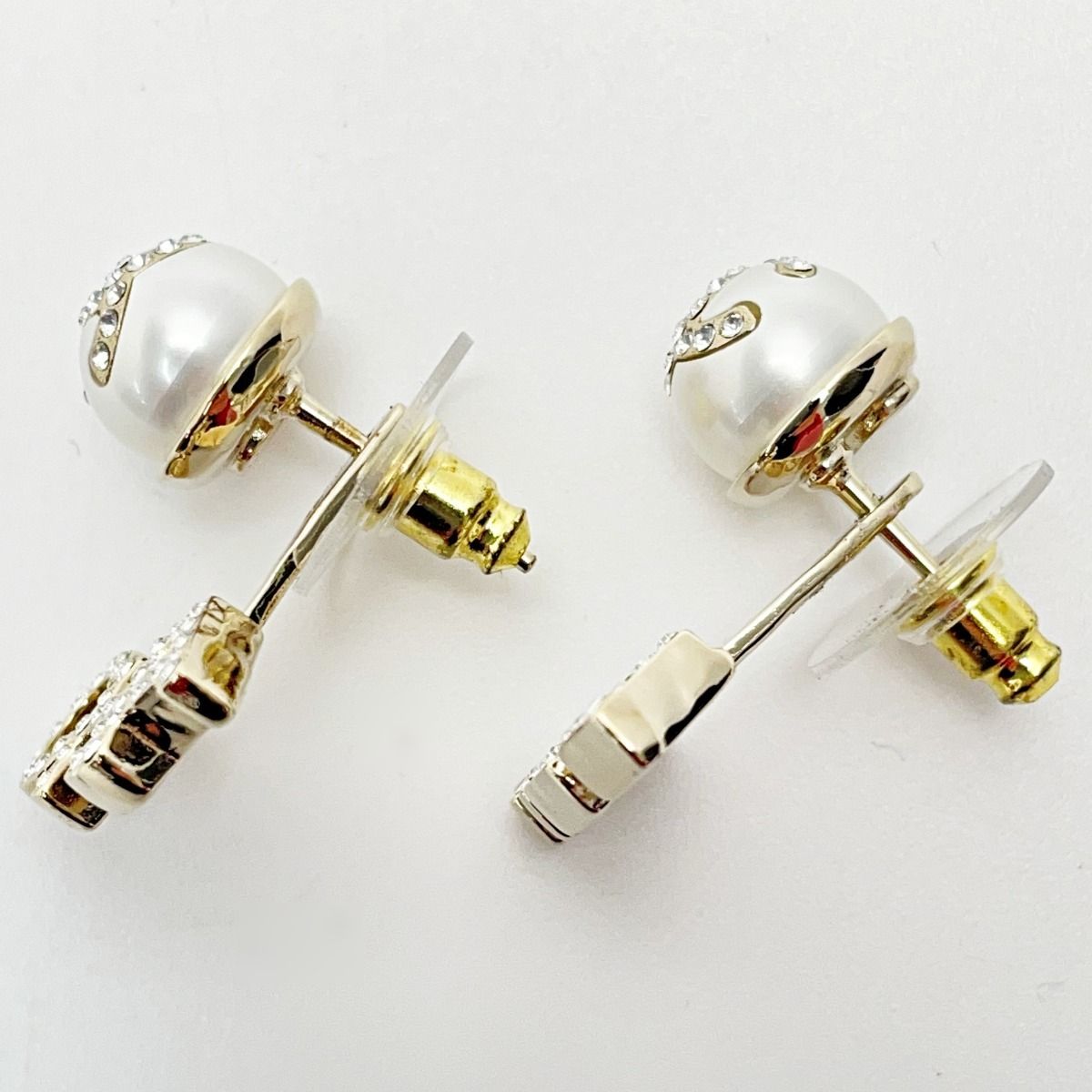 Chanel Earrings Ab6484 Gold 2way Coco Mark Logo Stone Fake Pearl Women's