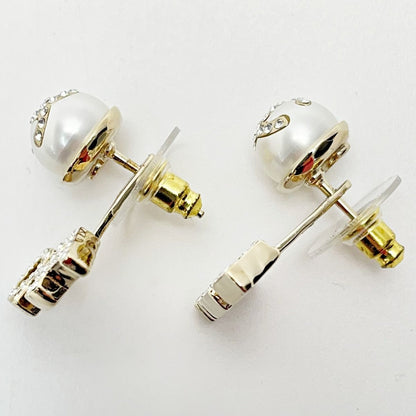 Chanel Earrings Ab6484 Gold 2way Coco Mark Logo Stone Fake Pearl Women's