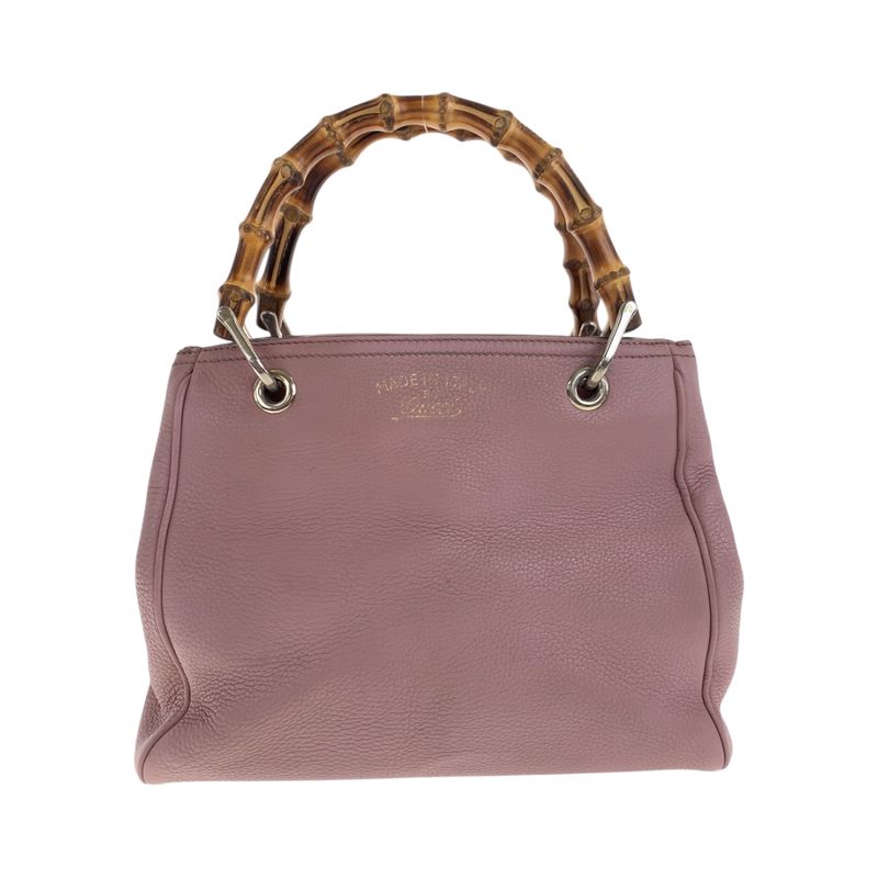 Gucci Bamboo Pink Brown Silver Hardware Leather 336082 Handbag Tote Bag Women