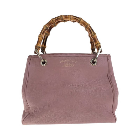 Gucci Bamboo Pink Brown Silver Hardware Leather 336082 Handbag Tote Bag Women