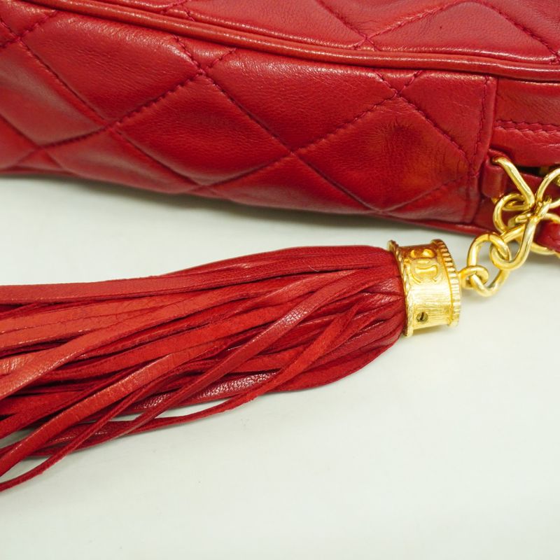 Chanel Shoulder Bag Matelasse Lambskin Red Gold Hardware Women
