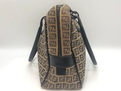 Fendi Zucca Pattern 2241-8bn005-019 Nylon Canvas X Leather Handbag Tote Brown