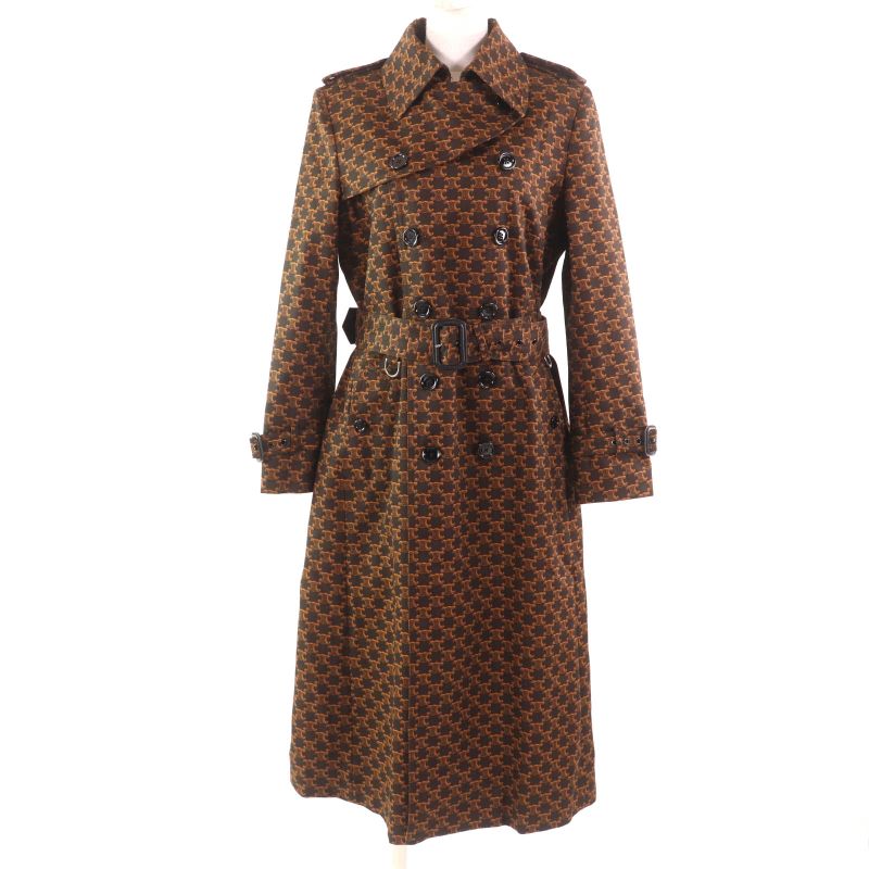 Celine 2m398267m 100% Cotton Triomphe Pattern Trench Coat Brown 40 With Hanger