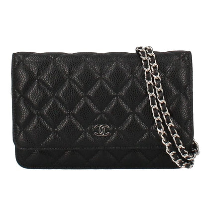 Chanel Matelasse Chain Wallet Ap0250 Caviar Skin Ladies Shoulder Bag Black