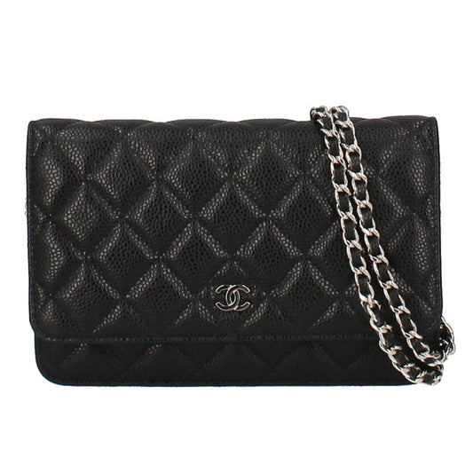 Chanel Matelasse Chain Wallet Ap0250 Caviar Skin Ladies Shoulder Bag Black