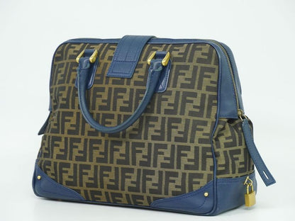 Authentic Fendi Zucca Handbag Canvas Brown Blue 8bn069 Zucca Bag Pre-owned