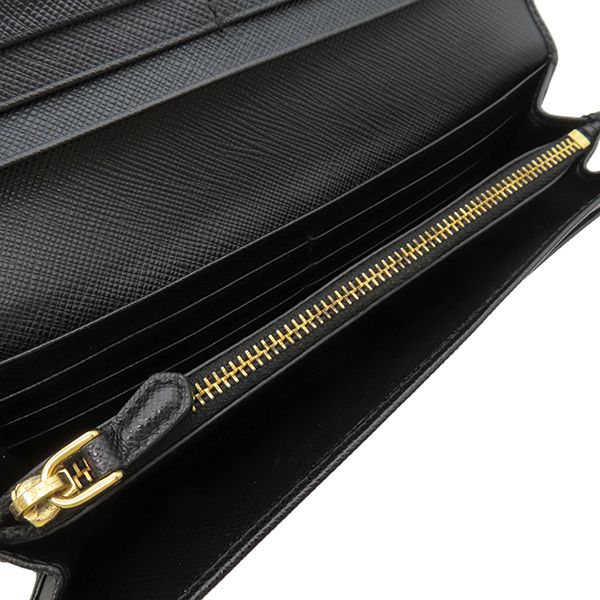 Prada Long Wallet Ribbon Flap Wallet Saffianoleather Black Goldhardware Black