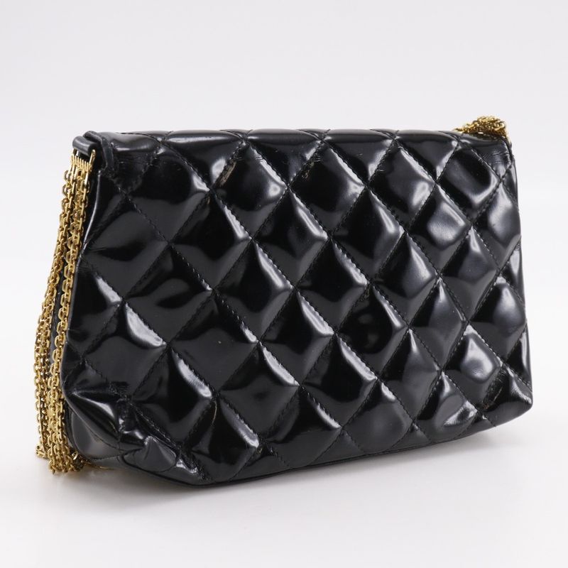 Chanel Chain Shoulder Matelasse Chain With Coco Mark Enamel Black Ladies