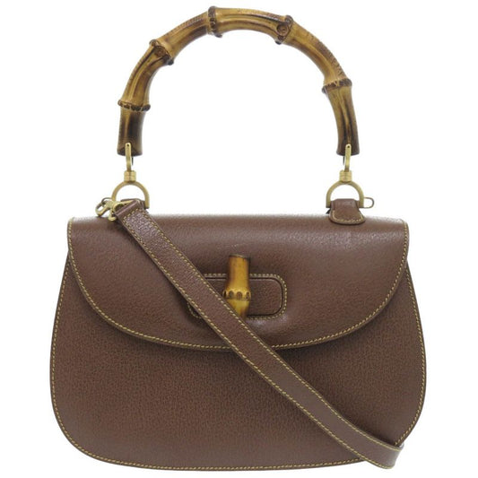 Gucci Bamboo 2WAY 000 926 0633 Leather Brown Handbag Brown 1074 Gucci