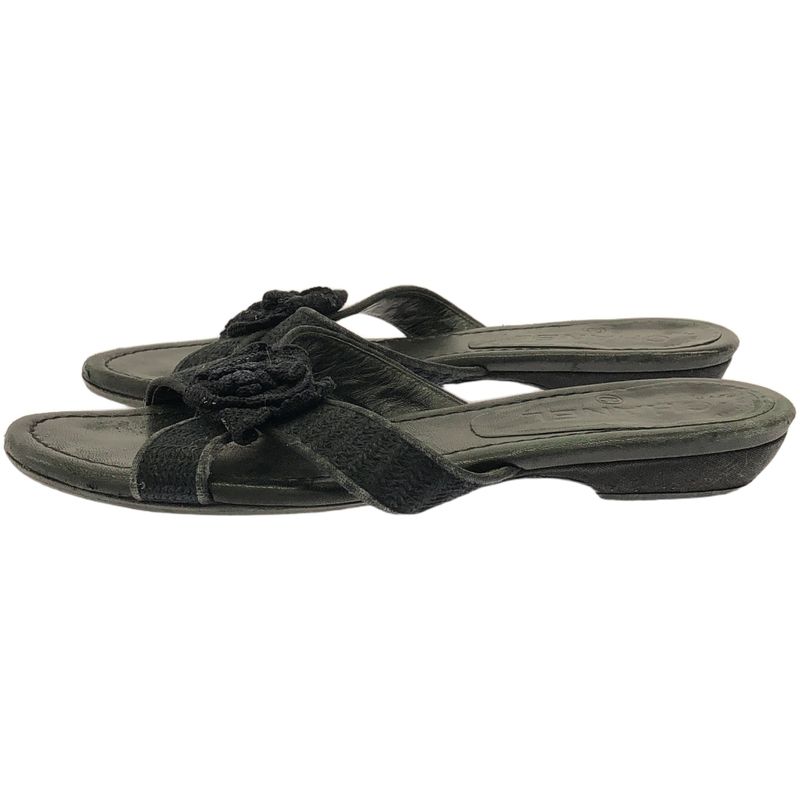 Chanel Camellia Strap Leather Sandals Black