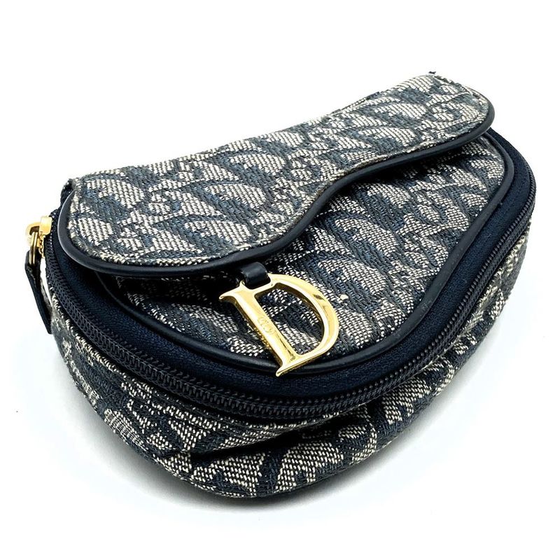 DIOR Pouch Navy Canvas Trotter Saddle Women's Branded High Brand Fashion