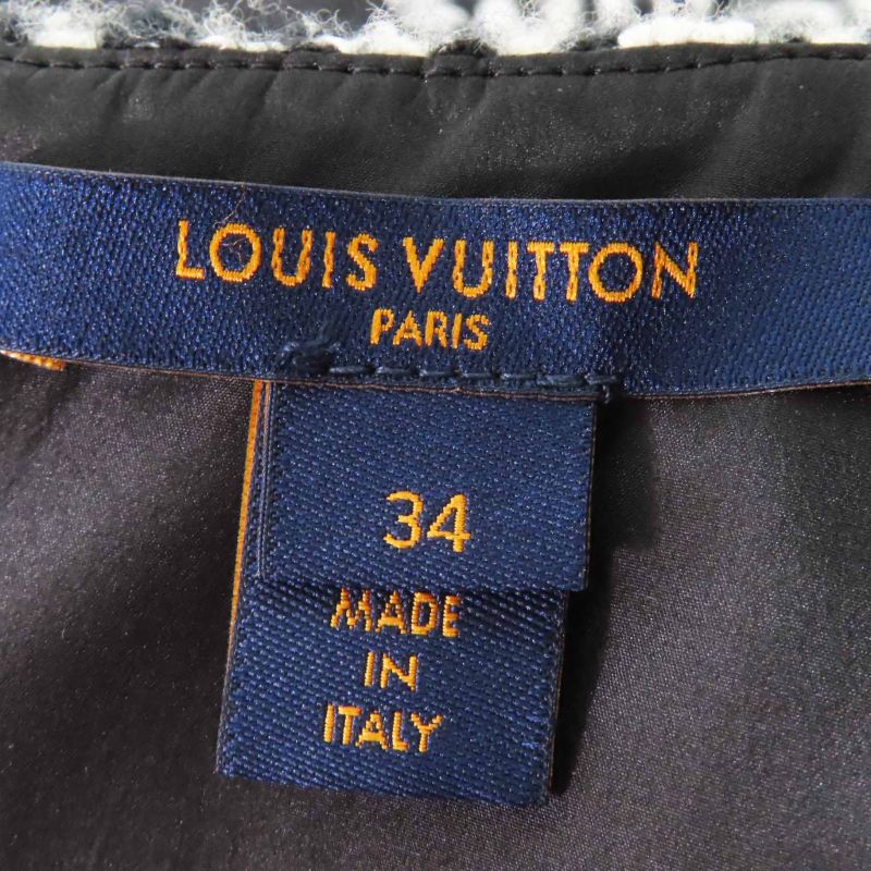 Louis Vuitton 2021 LV Buttoned Tweed Box Pleated Short Sleeved Dress Black