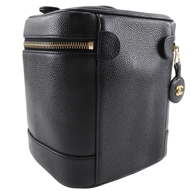 Chanel Vanity Coco Mark Handbag A01998 Caviar Skin Black Ladies Pouch