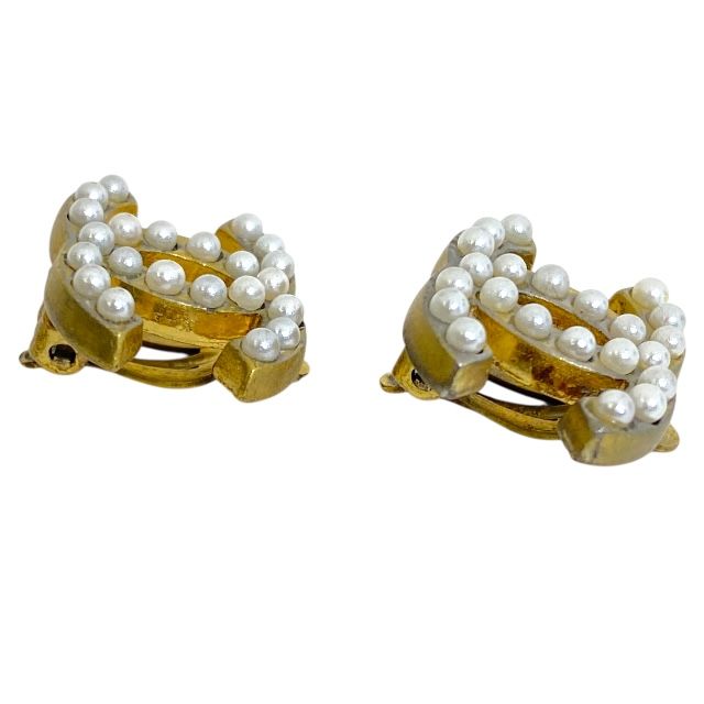 Chanel Earring 01A Coco Mark Faux Pearl Gold GP Accessories Jewelry Chanel