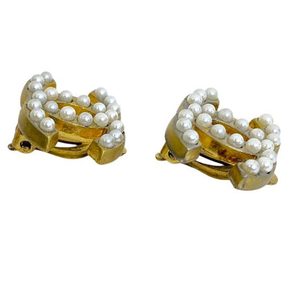 Chanel Earring 01A Coco Mark Faux Pearl Gold GP Accessories Jewelry Chanel