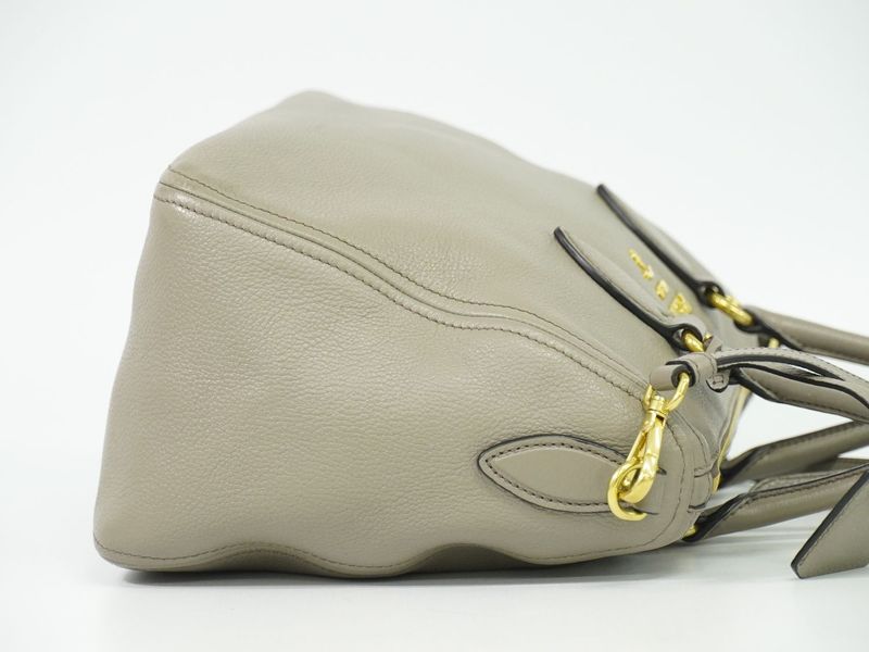 Authentic Prada Leather 2WAY Shoulder Bag Handbag Pochette Gray 1bb023 Bag