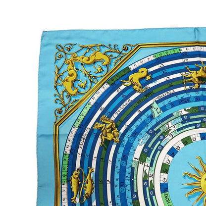 Hermes Carre 90 Scarf DIES ET HORE Astrology 100% Silk Blue - Cleaned