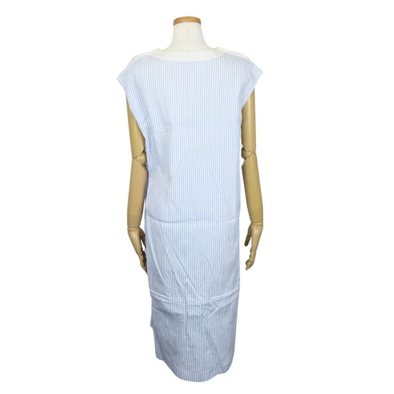 Christian Dior Dress Sleeveless L Cotton White Sac Blue Stripe Apparel Women