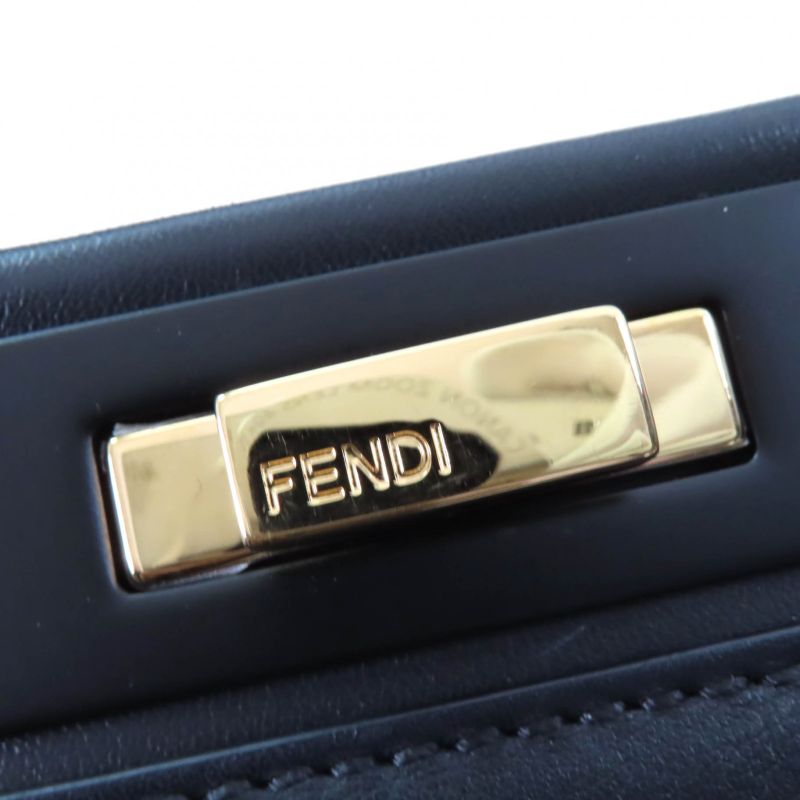 Fendi 8bn290 Peekaboo Regular Nappaleather 2WAY Shoulder Handbag Black Gold