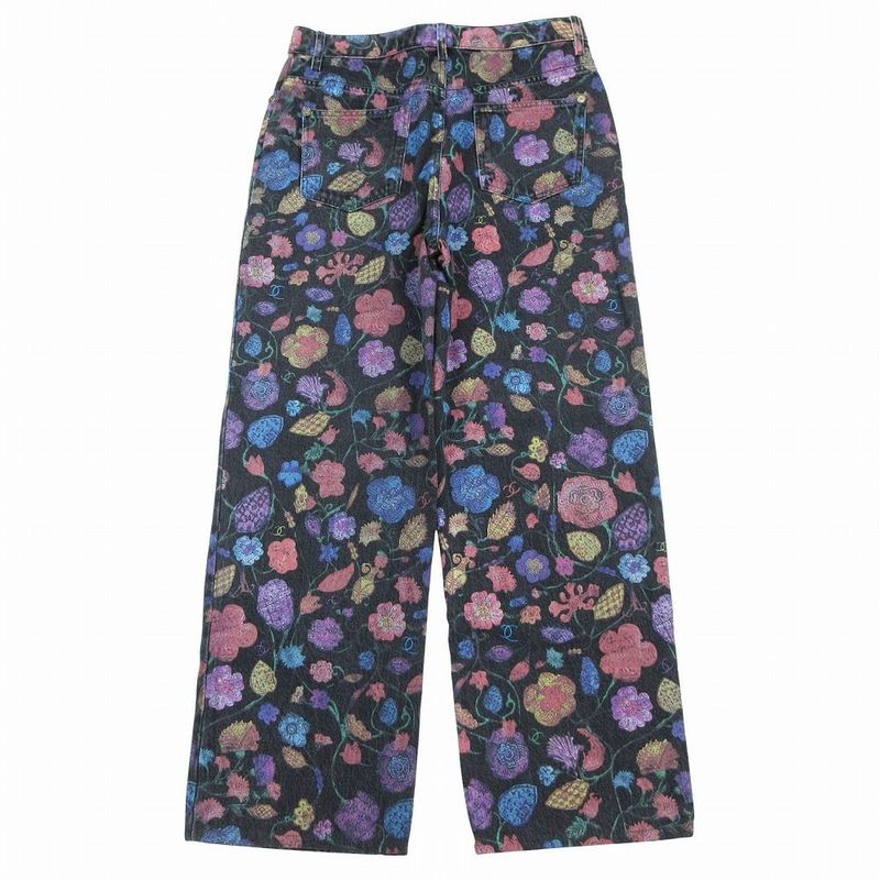 Chanel P70723v62507 21a Denim Pants Jeans Total Coco Mark Button Camellia
