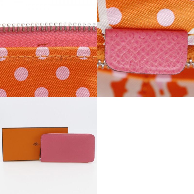 Hermes Azap Long Silk-in Vaux-epson Rose Azalea Pink C Women Long Wallet