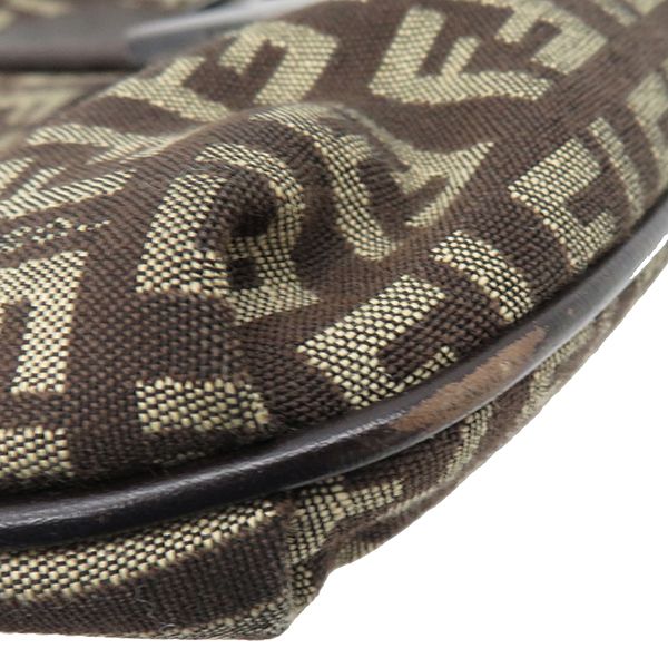 Fendi Shoulder Bag Zucchino Canvas Leather Brown Silver Hardware Brown 8bt075