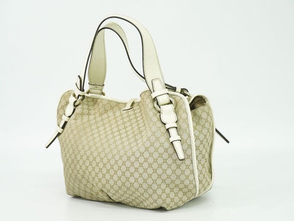 Authentic Celine Bittersweet Macadam Tote Handbag Canvas Leather Beige White