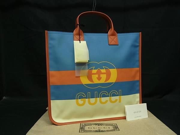 Gucci Nylon 550763 Interlocking G Handbag Tote Bag Ladies Light Blue Bm9739