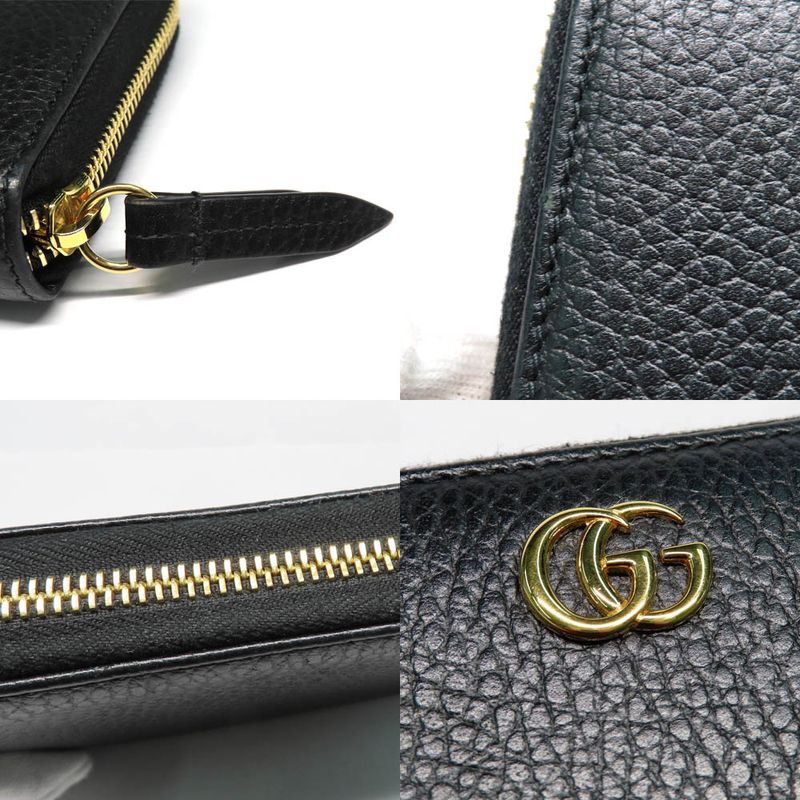 Gucci Double G Zip Around Wallet 456117 Black Gold Hardware Leather