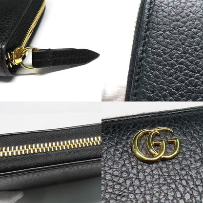 Gucci Double G Zip Around Wallet 456117 Black Gold Hardware Leather