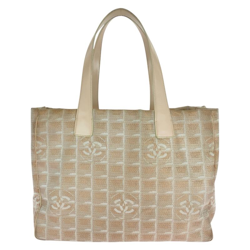 Chanel New Travel Line Coco Mark Pink Beige Canvas/leather Tote Handbag Ladies