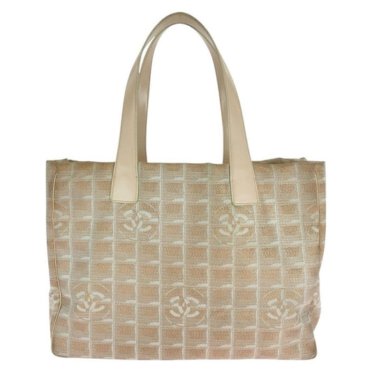 Chanel New Travel Line Coco Mark Pink Beige Canvas/leather Tote Handbag Ladies