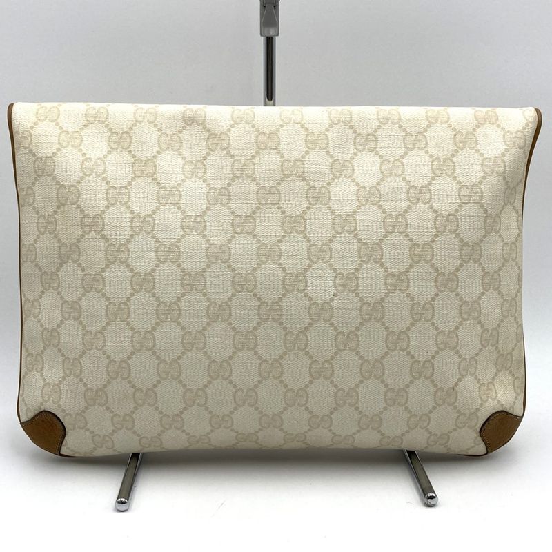Gucci 89 02 075 Clutch Bag GG Supreme Canvas White Brown Ladies Men