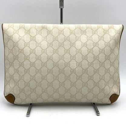 Gucci 89 02 075 Clutch Bag GG Supreme Canvas White Brown Ladies Men
