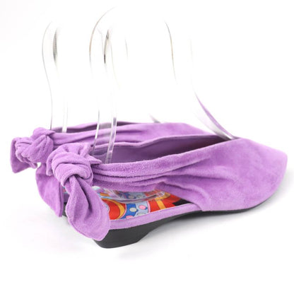 Hermes Eva Suede Leather Ribbon Ballet Shoes Flat Pumps Purple 37 With Box And