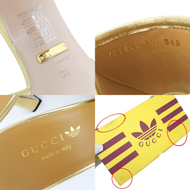 Gucci Adidas Collaboration Sandals Gold 722445 Size 38 Mule Heel Logo