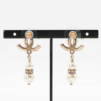 Chanel Earrings Earring Gold White Coco Mark Rhinestone