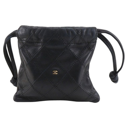 Chanel Bicolore Drawstring Vintage Lambskin Black Women's Pouch