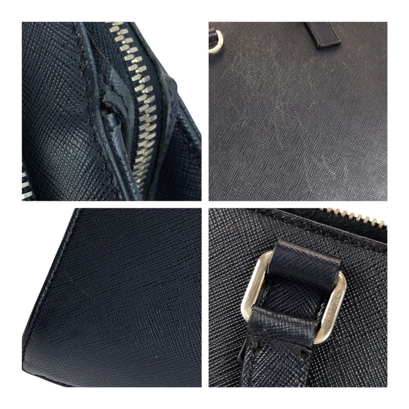 Prada Saffiano Triangle Logo Plate Navy Silver Hardware Leather Business Bag